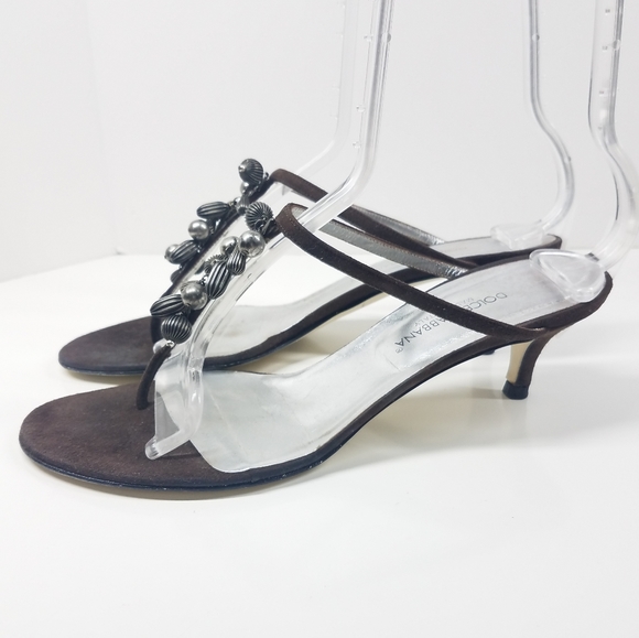 Dolce & Gabbana Brown Suede Embellished Sandals - Picture 4 of 12